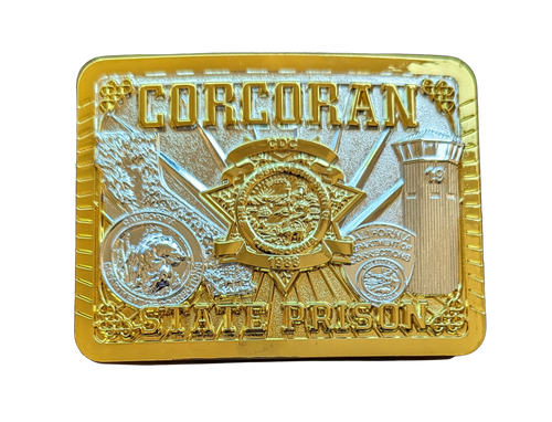 CORCORAN STATE PRISON <BR> Belt Buckle <br> Gold and Silver