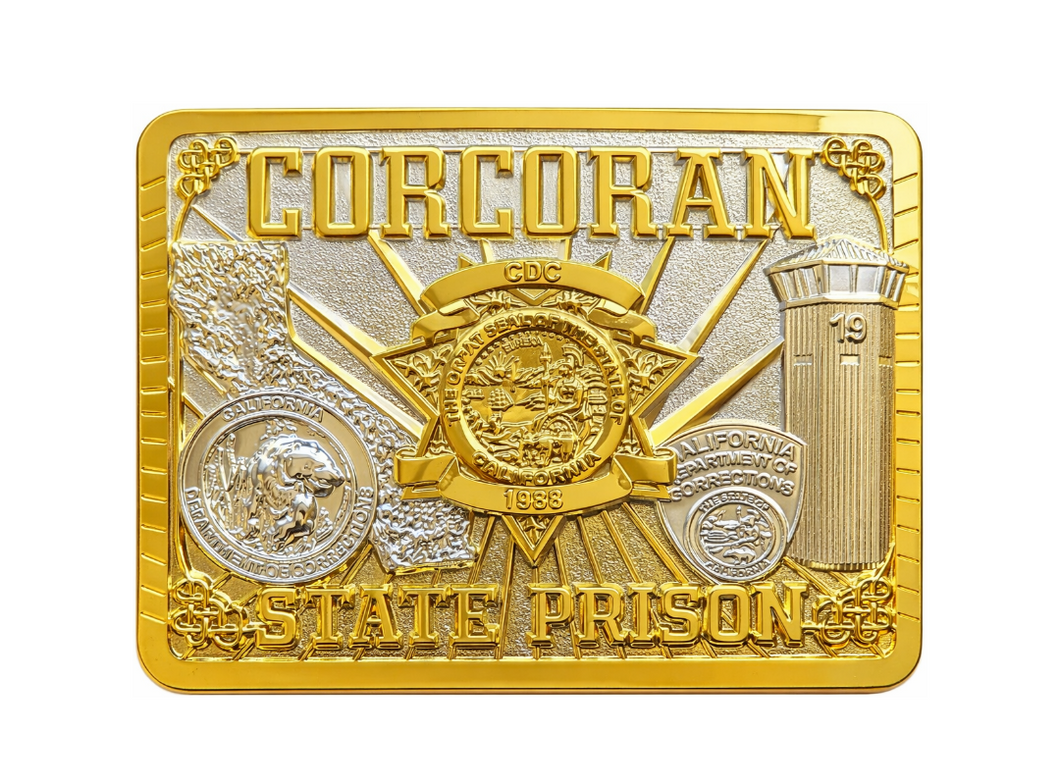CORCORAN STATE PRISON <BR> Belt Buckle <br> Gold and Silver
